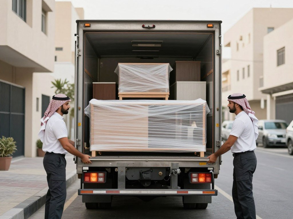 تحميل الأثاث بعناية في سيارة نقل