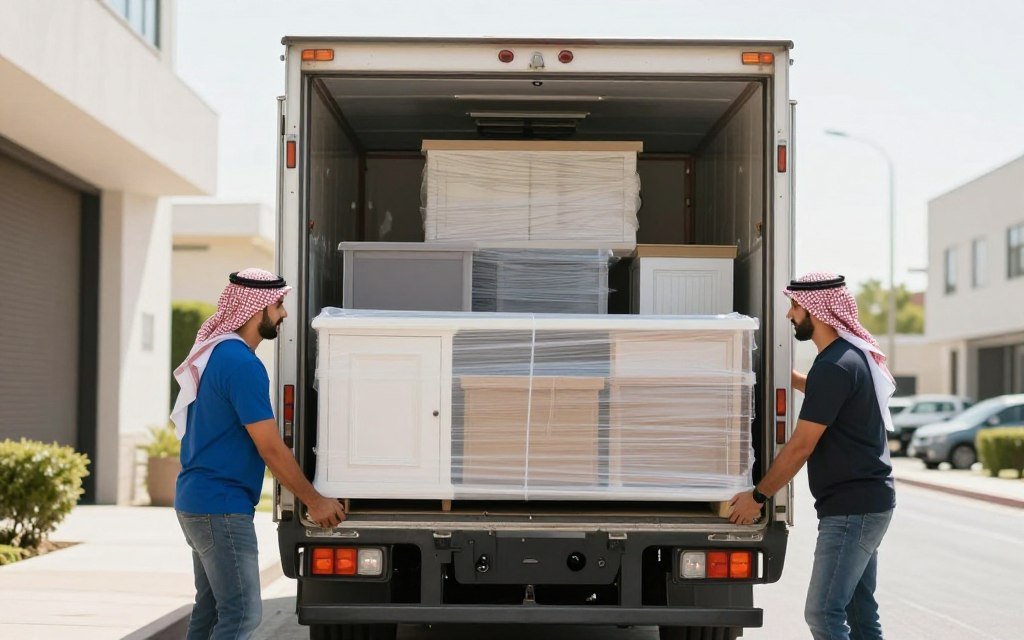 تحميل الأثاث في سيارات نقل عفش