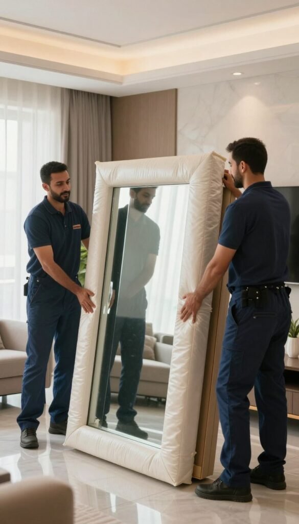 تغليف المرايا والزجاج للنقل