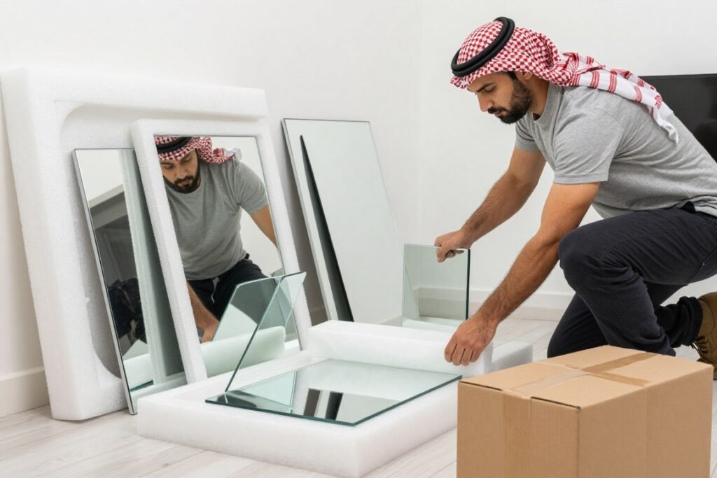 تغليف المرايا والزجاج للنقل