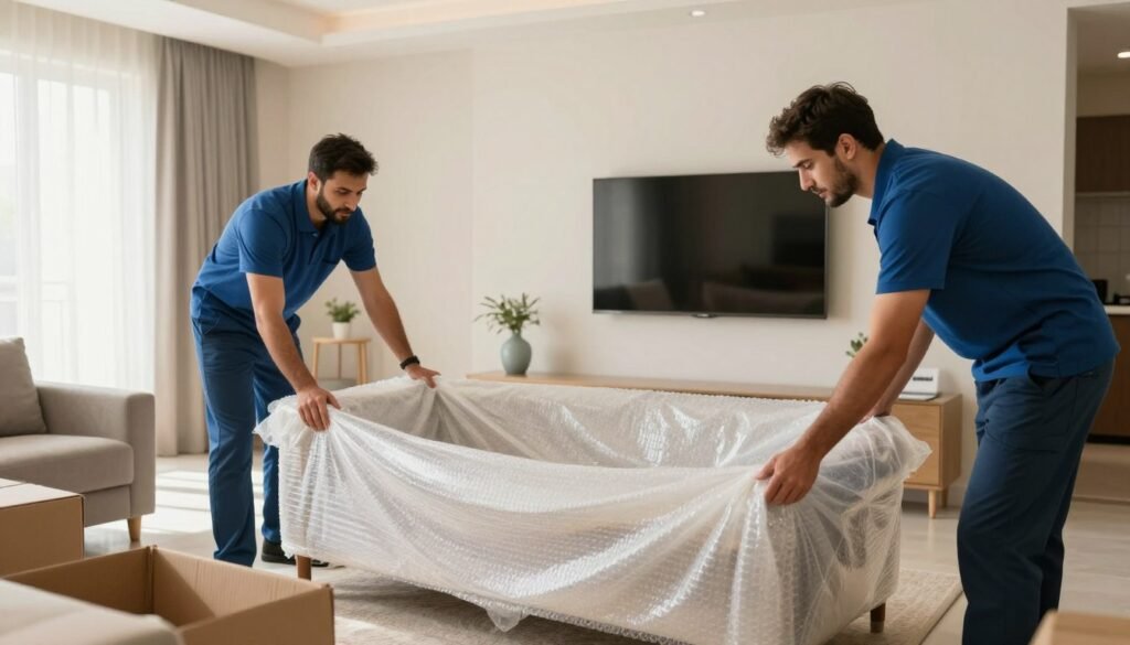 تغليف عفش الباحة داخل منزل قبل النقل