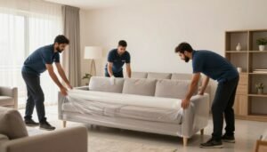 شركة نقل أثاث الباحة وفريق يجهز الأثاث للنقل