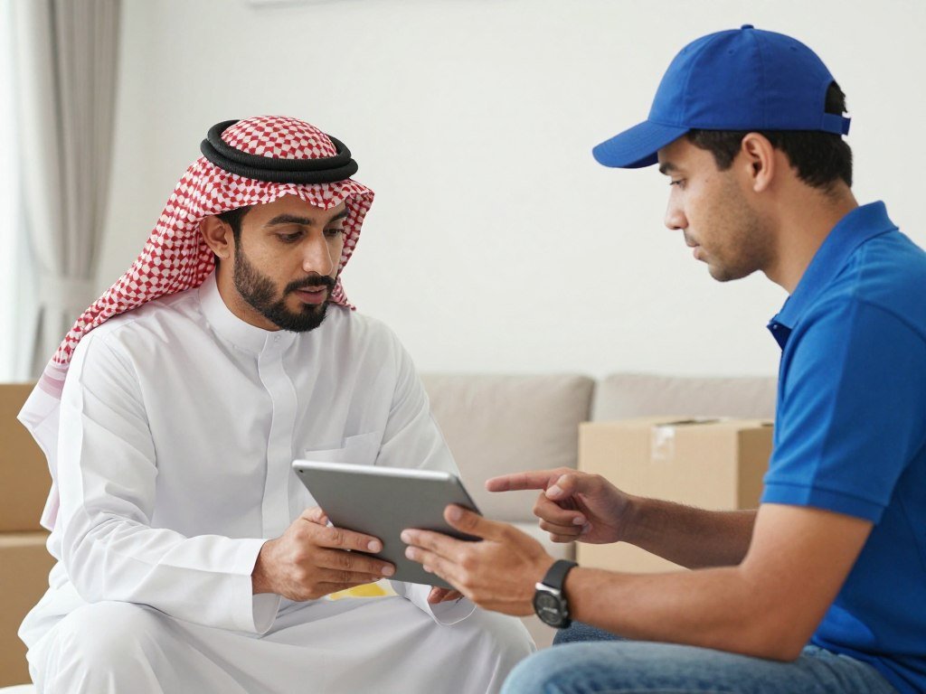 عميل يناقش تفاصيل نقل عفش جدة مع شركة نقل عميل يناقش تفاصيل نقل عفش جدة مع شركة نقل