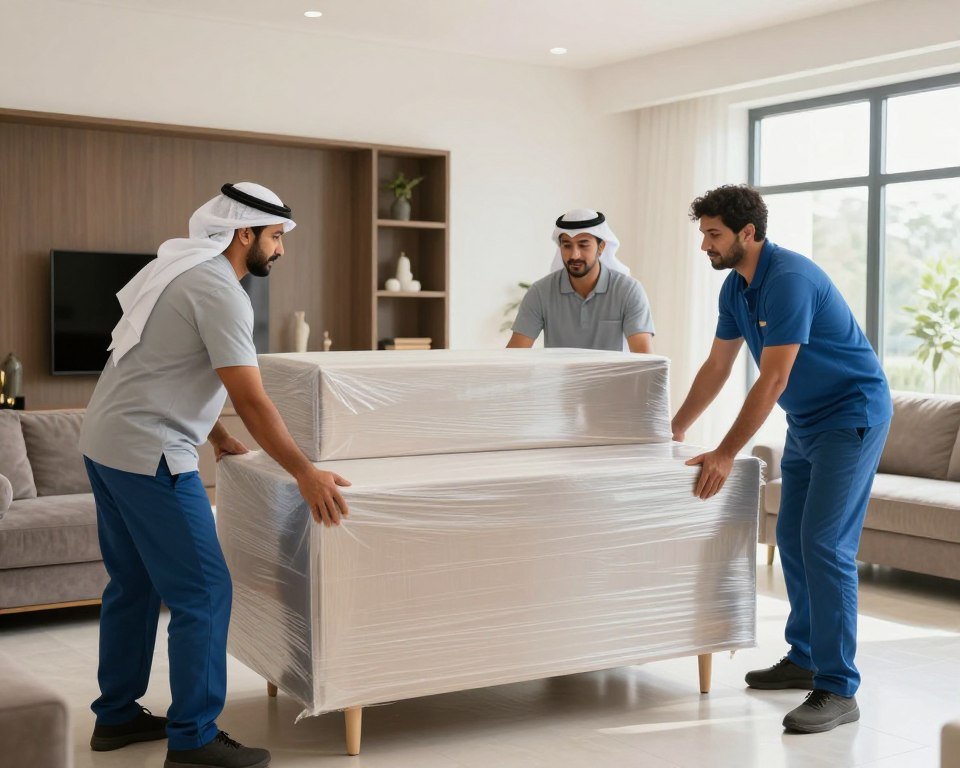فريق شركة نقل عفش الدمام أثناء تجهيز الأثاث