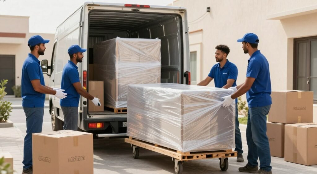 فريق شركة نقل عفش جدة يجهز الأثاث للتحميل