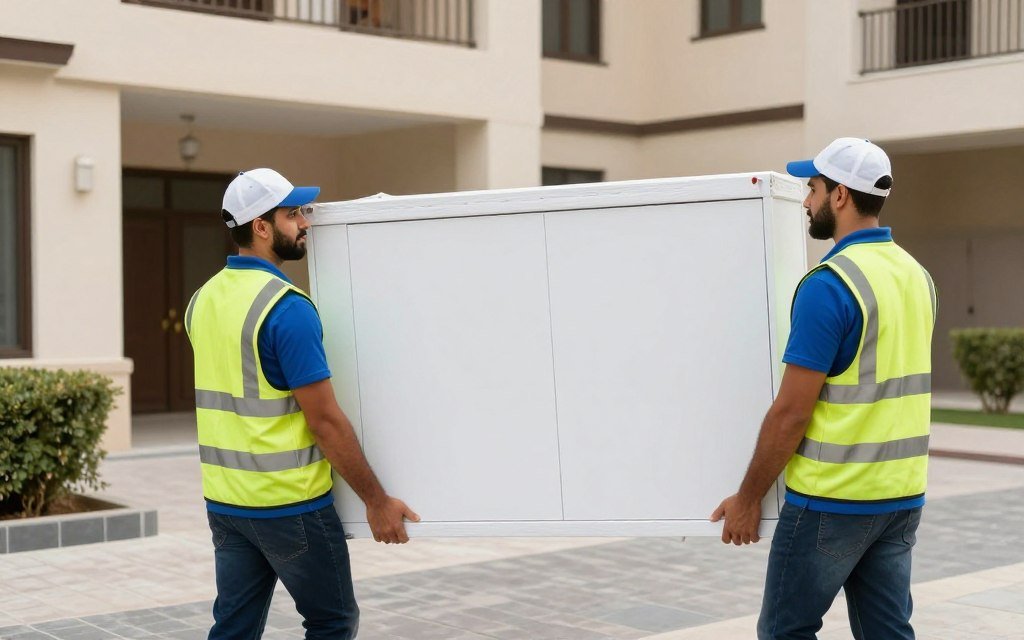 فريق عمل مدرب ينقل الأثاث داخل الدمام