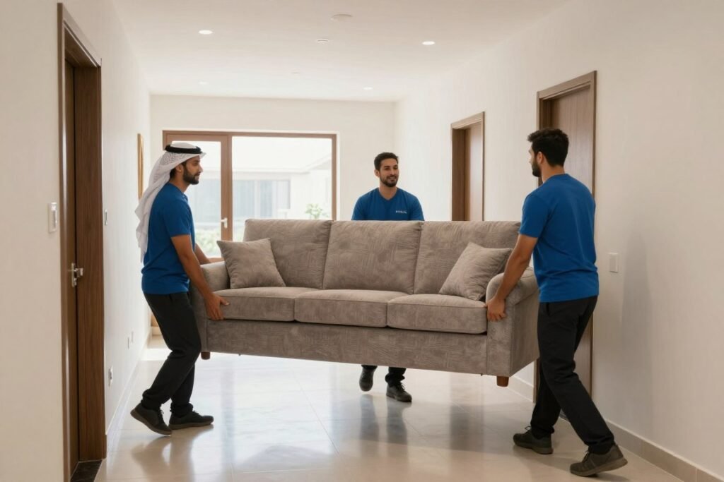 فريق متخصص يتعامل مع الأثاث الثقيل