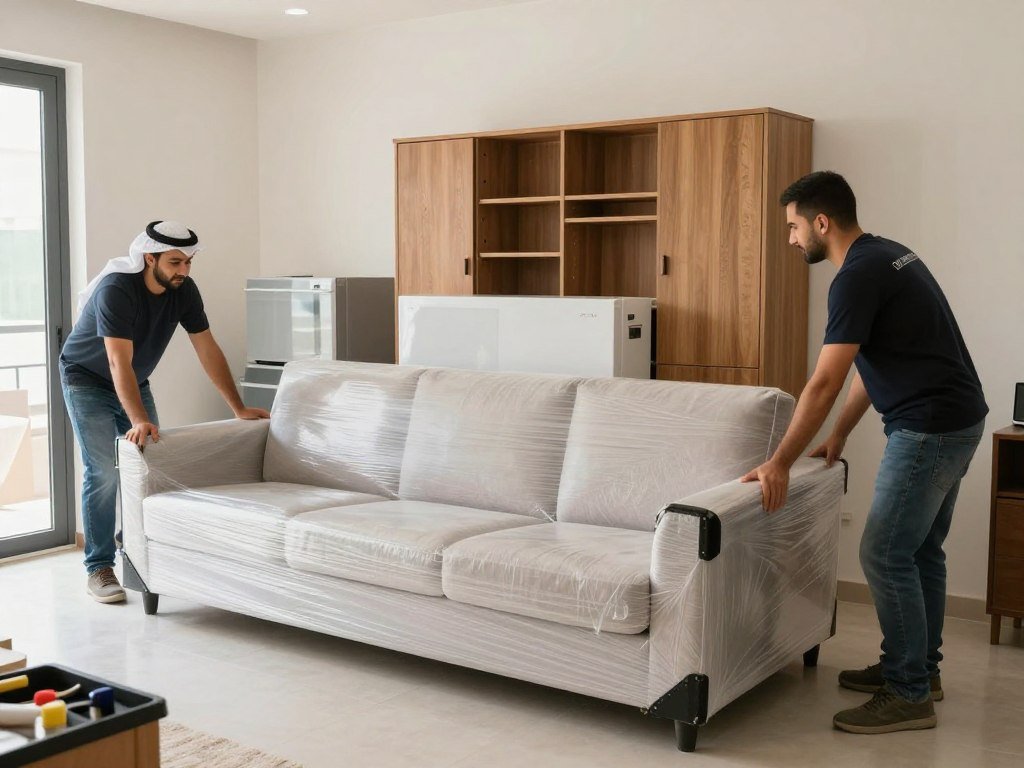 فريق متخصص يحمي الأثاث قبل نقله في أبها